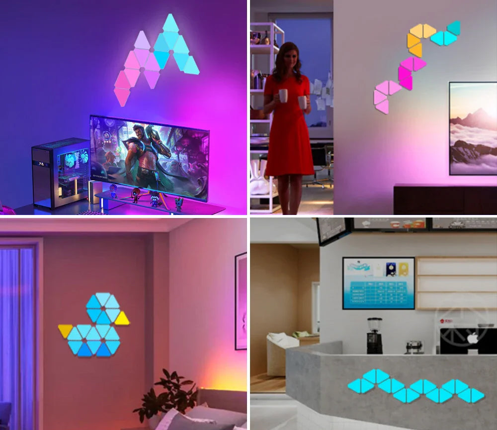 Luzes LED Smart RGB para Parede - Wi-Fi, Pack de 10, Sincronização com música Luzes LED Smart RGB para Parede - Wi-Fi, Pack de 10, Sincronização com música